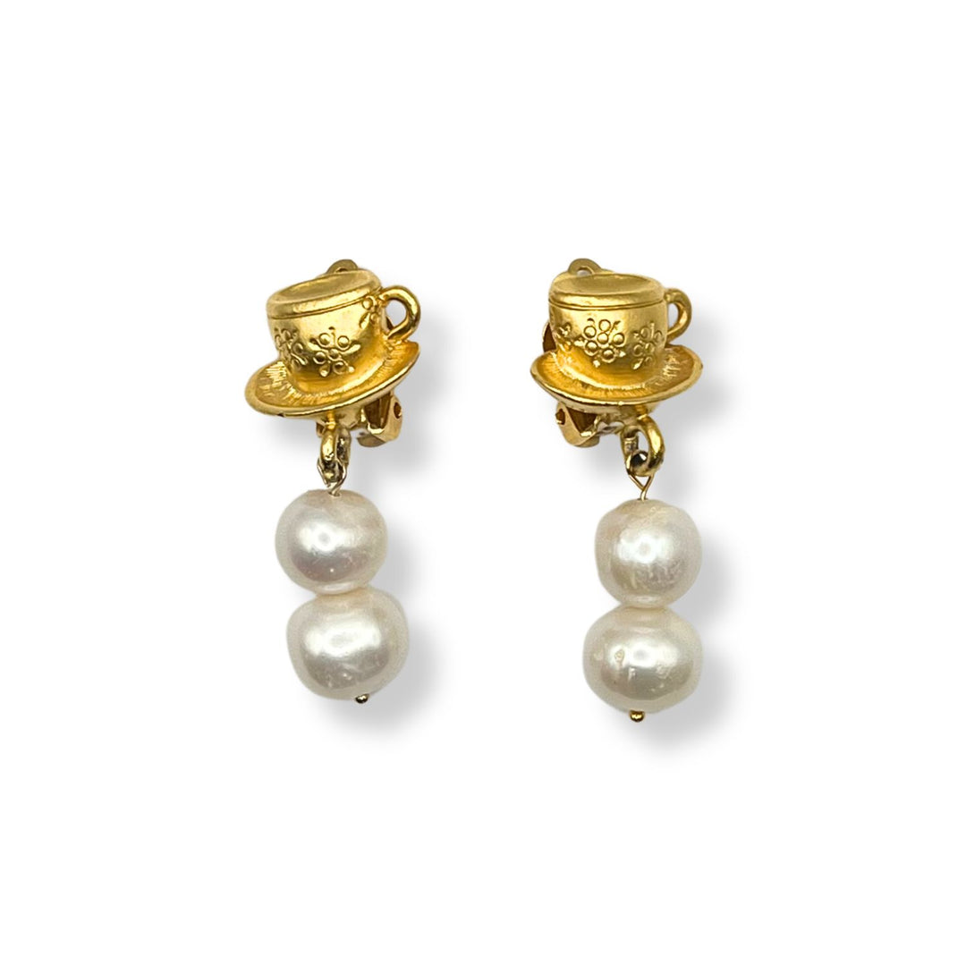 90s retro clip on earrings with pearls