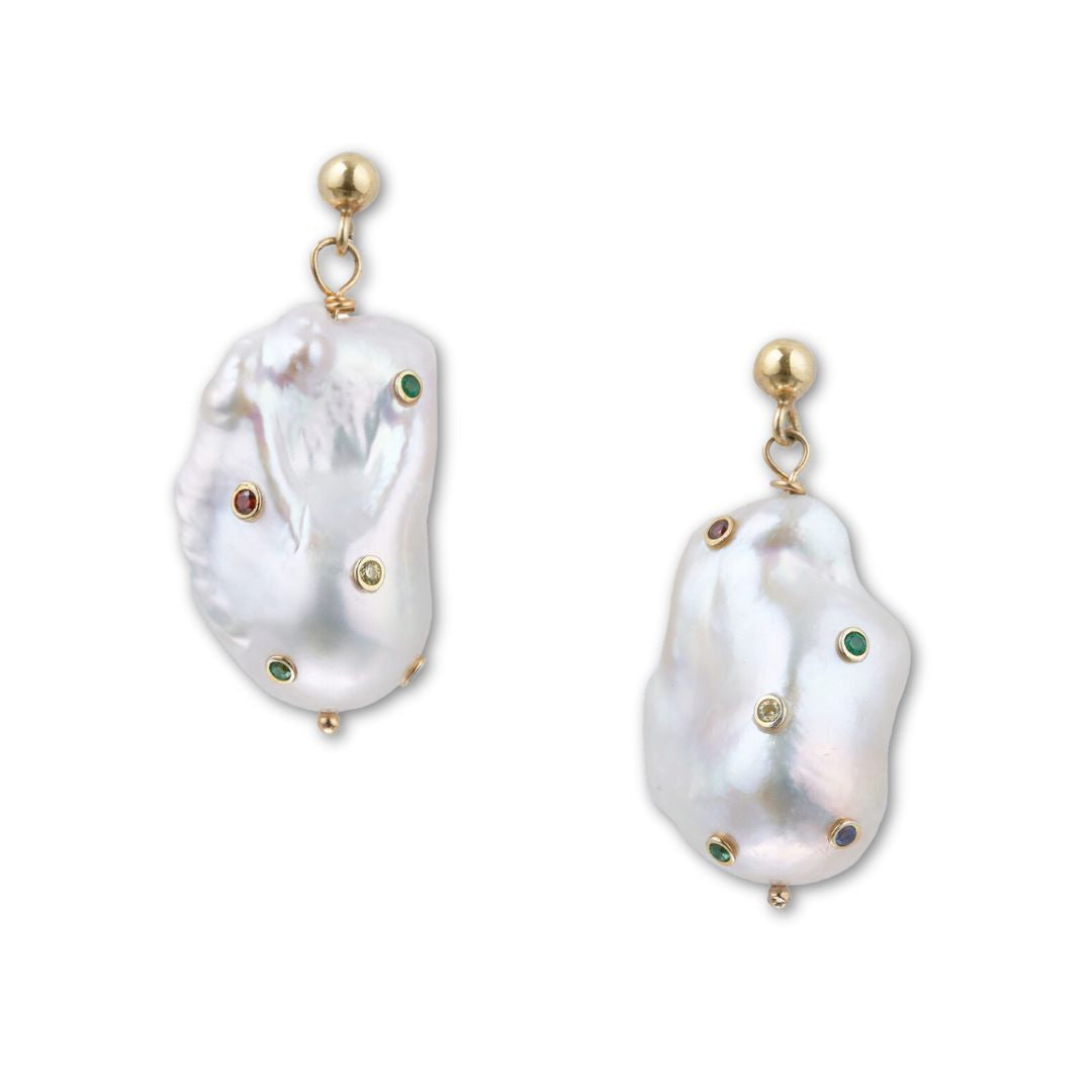 baroque pearls and cubic zirconia dangling earrings