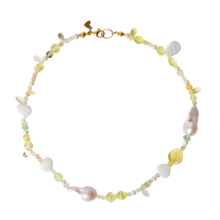 lemon czech glass beads and freshwater pearls necklace
