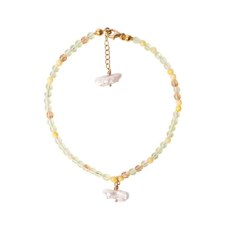 yellow glass and pearls anklet