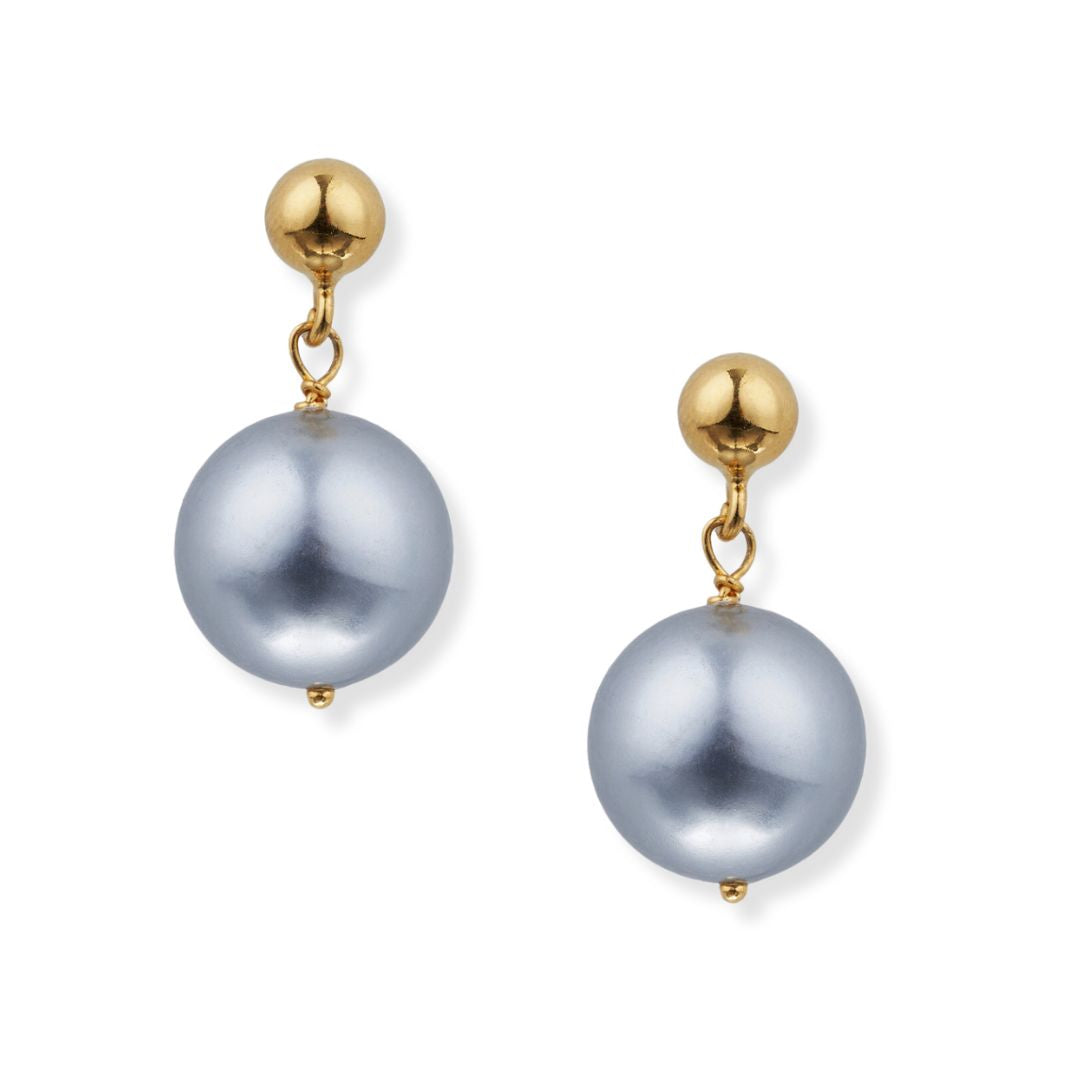 Silver and gold round dangling pearl earrings