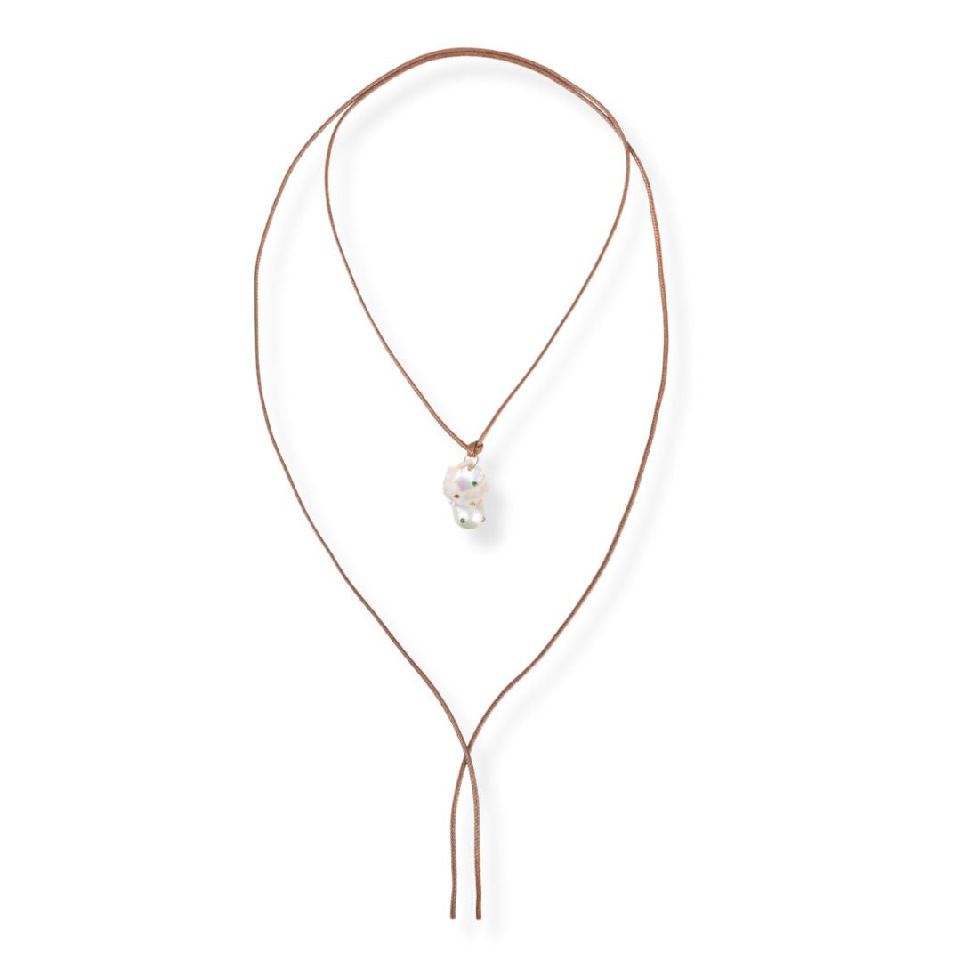 baroque pearl brown cord necklace