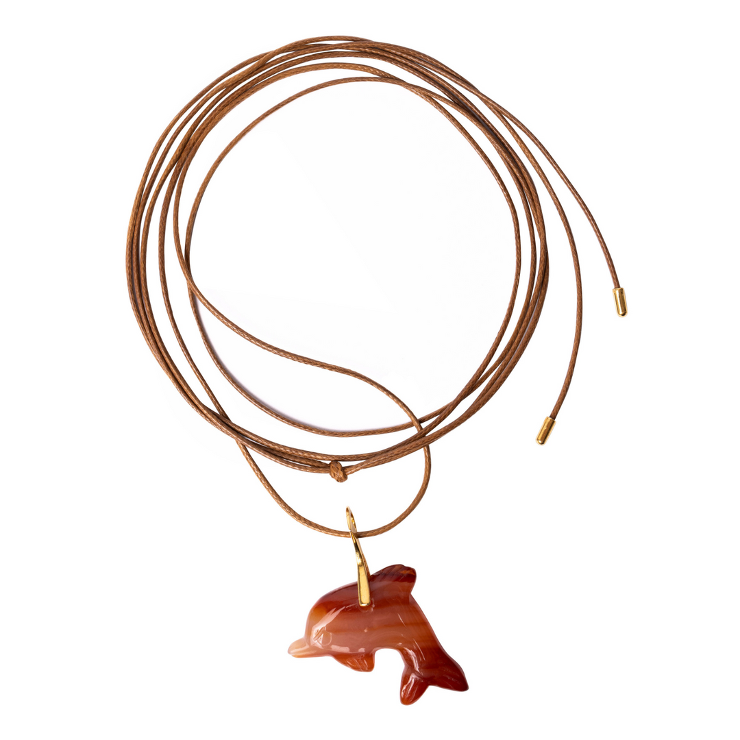 brown cord with agate stone dolphin charm