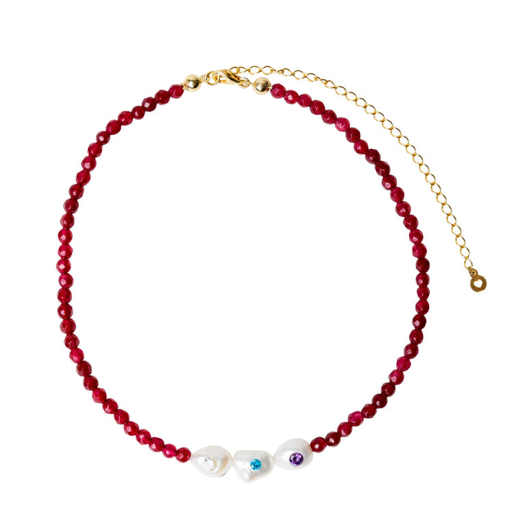 burgundy jade and pearls necklace