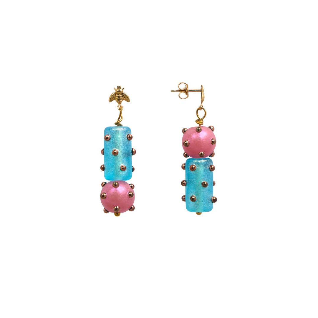 glass colourful barrel beads on bee cast earrings