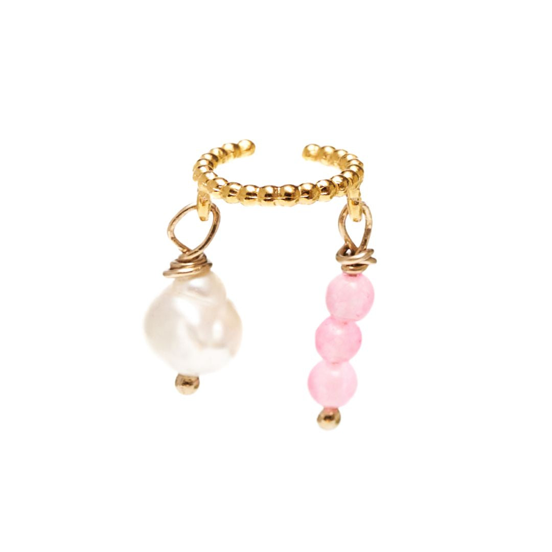 jade and pearls pink and gold ear cuff