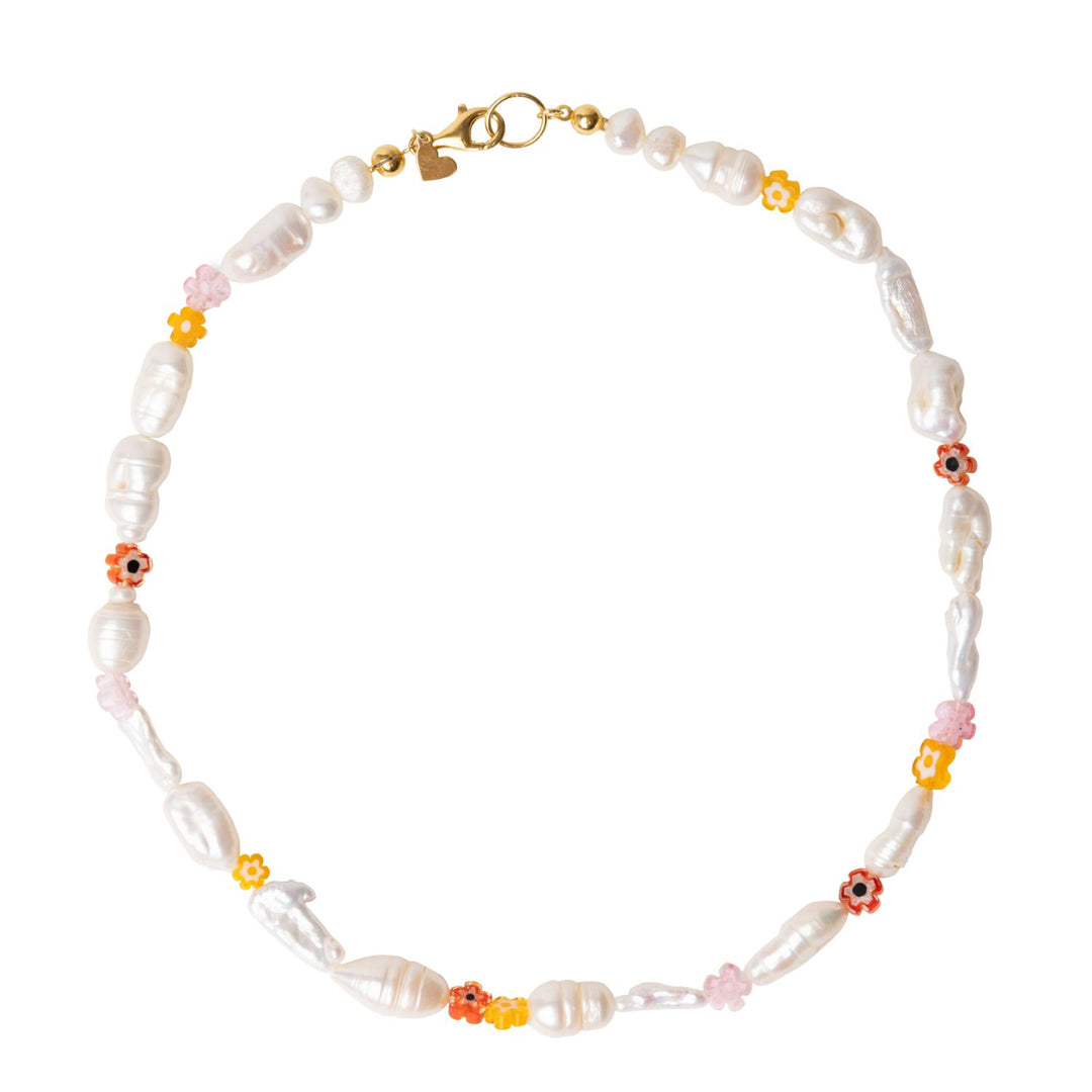 murano glass flowers and pearls necklace