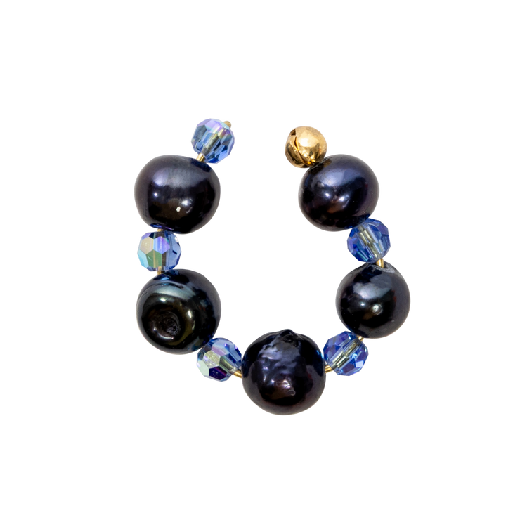 navy pearls and glass earcuff