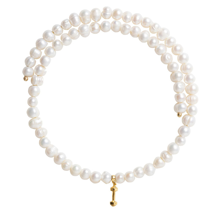 pearl necklace with weight charm.