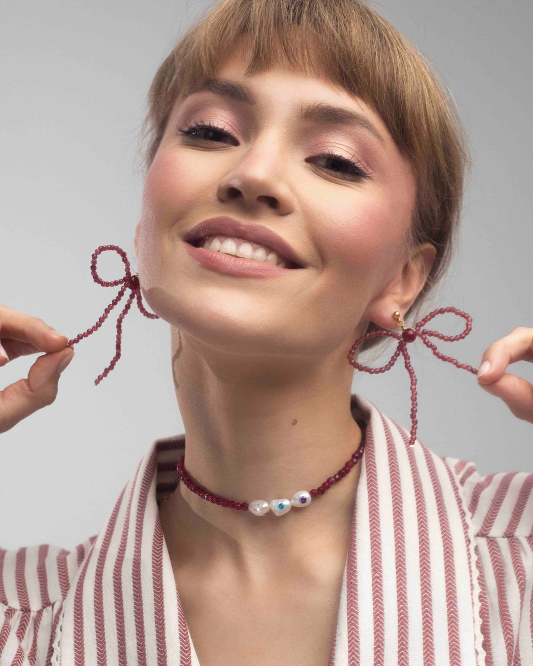 pearls and burgundy jade choker