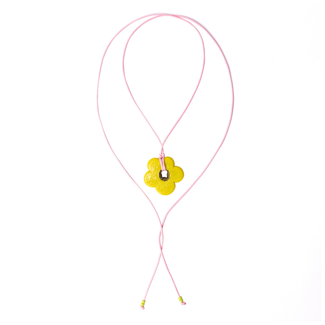 pink cord and lemon ceramic flower necklace