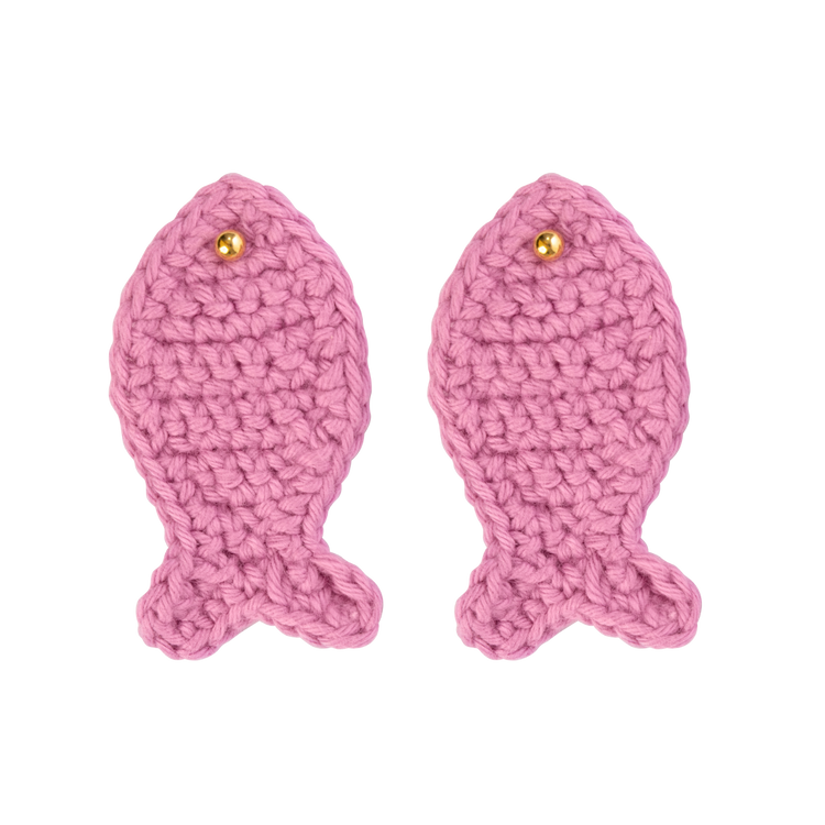 pink crochet stud fish earrings