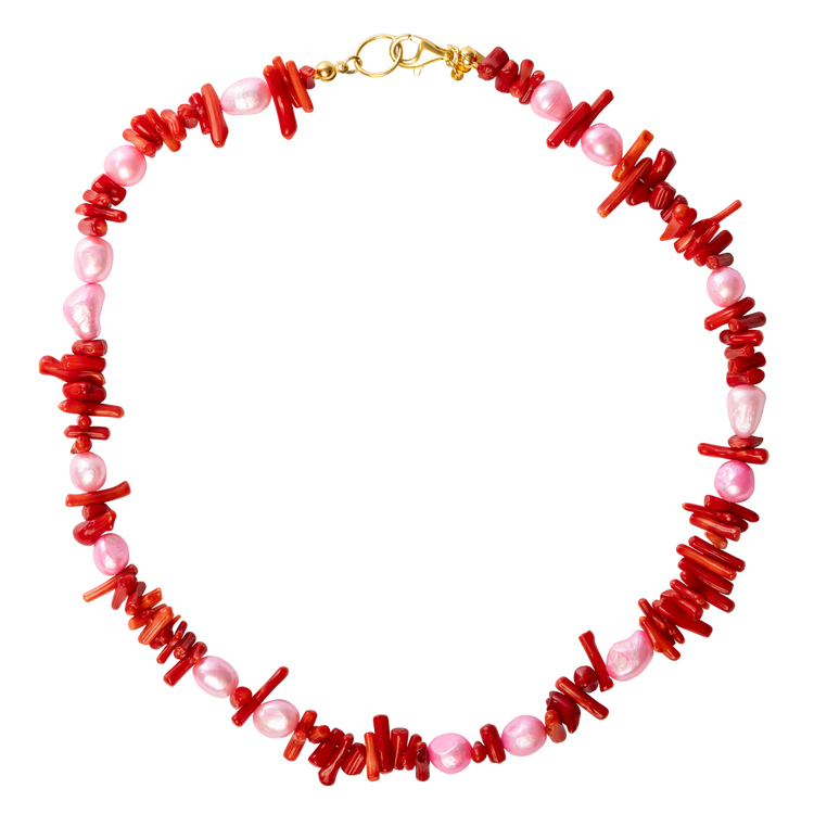 pin pearls and red coral necklace