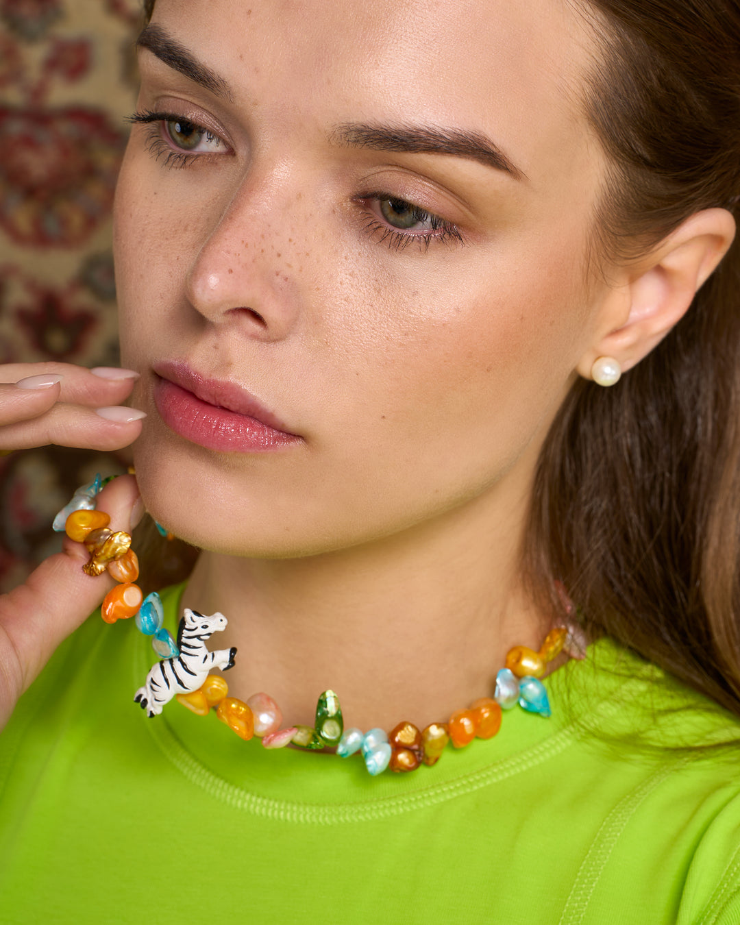 removable pearl stud earrings on model