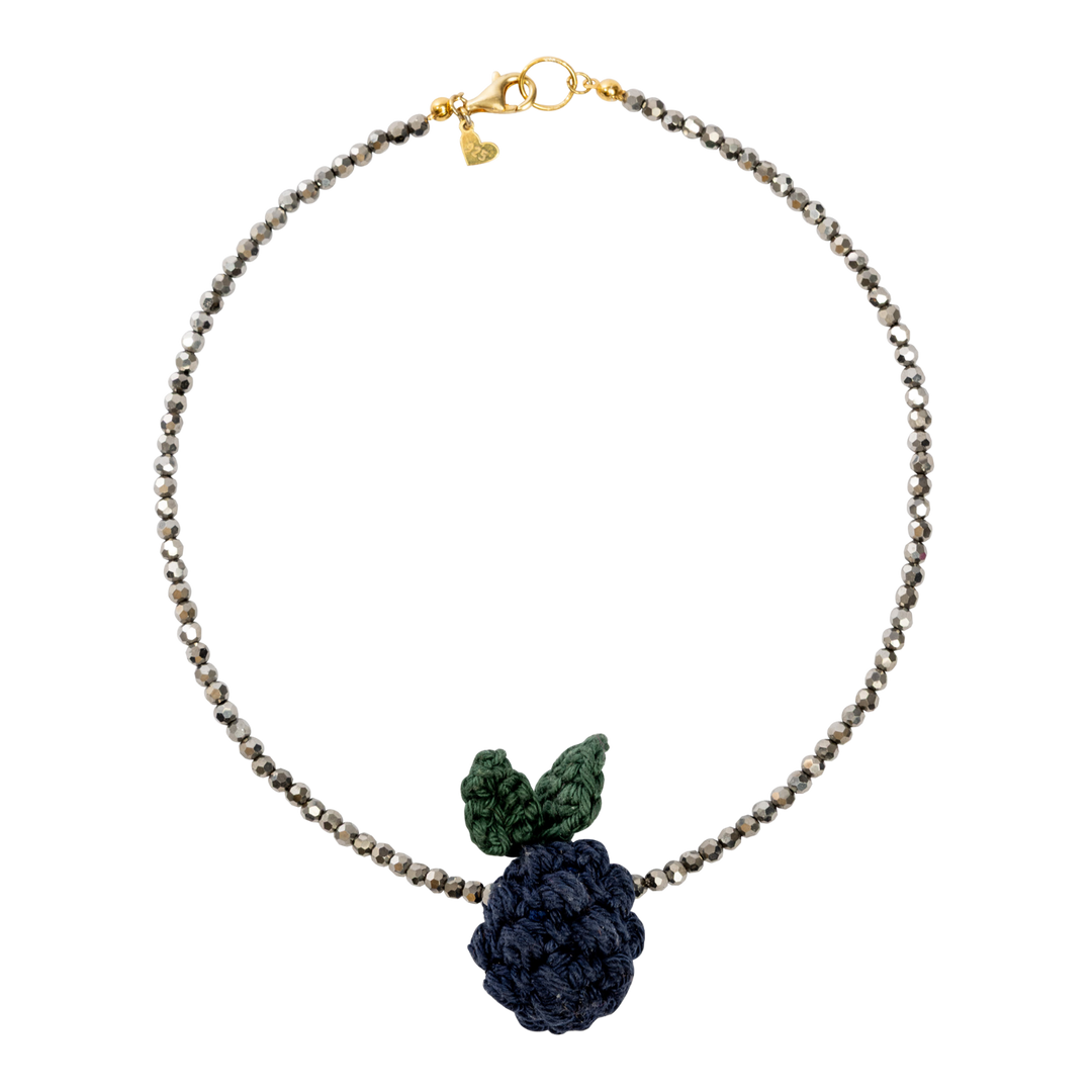 silver glass and crochet blackberry necklace