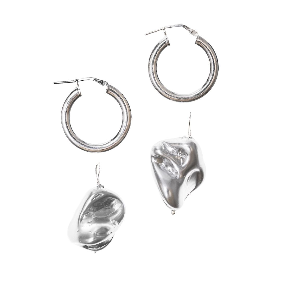 silver hoops with silver motherof pearl charms