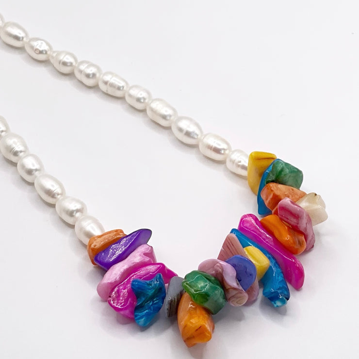 colourful shell necklace.