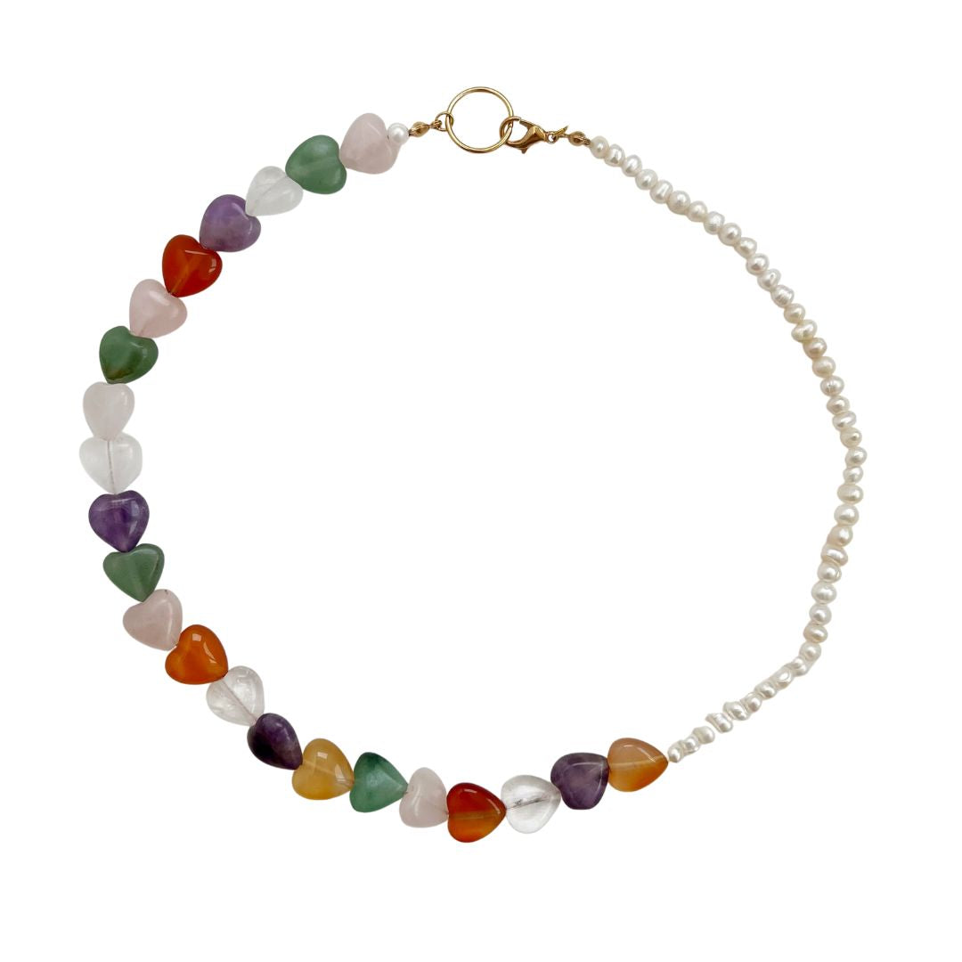 gemstone hearts and pearls necklace